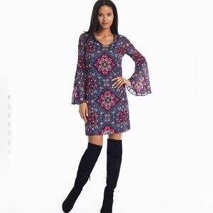 White House Black Market Bell Sleeve Boho Dress Fully Lined Sz. Small